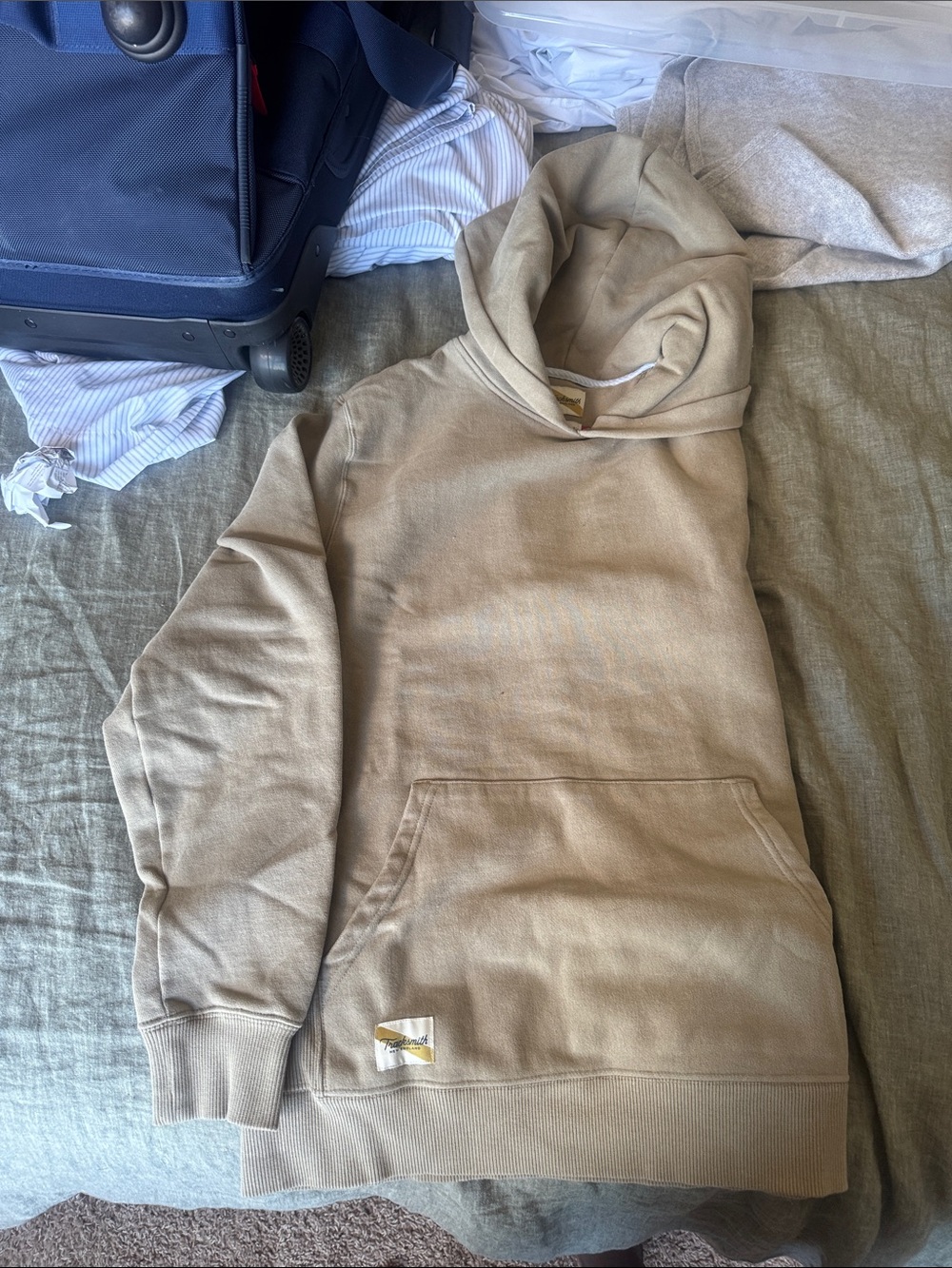 Tracksmith Men's Hooded Pullover Sweatshirt in Tan